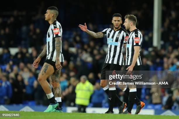 Jamaal Lascelles of Newcastle United and Paul Dummett of Newcastle United in discussion at full time during the Premier League match between Everton...