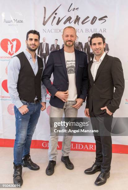 Cristo Vivancos, Elias Vivancos and Aaron Vivancos attend Taconeosolidario presentation from Querer foundation on April 23, 2018 in Madrid, Spain.