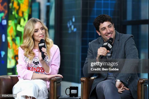 Actress Jenny Mollen and actor Jason Biggs visit the Build Series to discuss the game show "To Dust" at Build Studio on April 23, 2018 in New York...