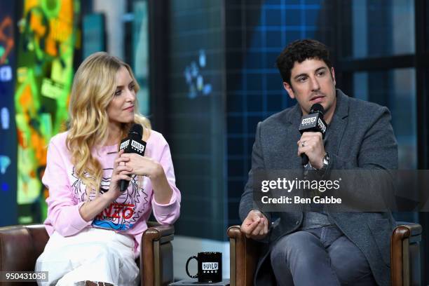 Actress Jenny Mollen and actor Jason Biggs visit the Build Series to discuss the game show "To Dust" at Build Studio on April 23, 2018 in New York...