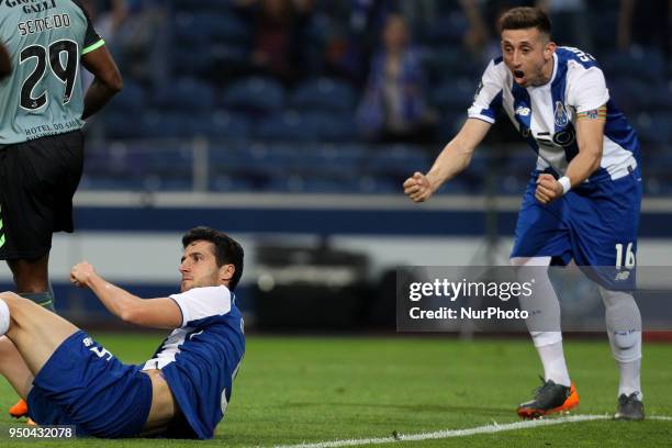 Porto's Spanish defender Ivan Marcano score a goal during the Premier League 2016/17 match between FC Porto and Vitoria FC, at Dragao Stadium in...