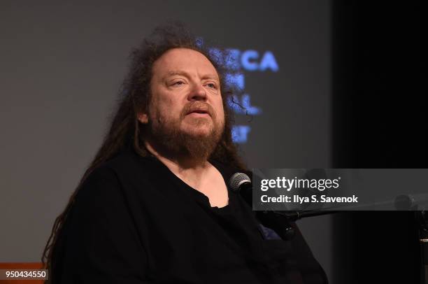 American computer philosophy writer, Jaron Lanier speaks during Tribeca Talks: Jaron Lanier at Tribeca Film Center on April 23, 2018 in New York City.