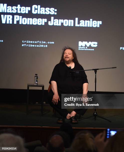 American computer philosophy writer, Jaron Lanier speaks during Tribeca Talks: Jaron Lanier at Tribeca Film Center on April 23, 2018 in New York City.