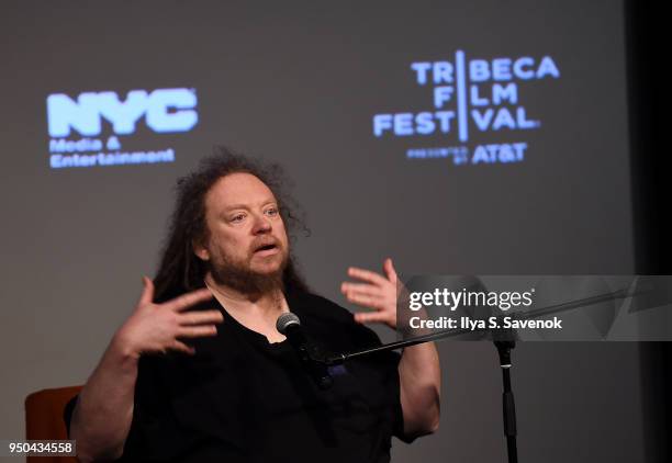 American computer philosophy writer, Jaron Lanier speaks during Tribeca Talks: Jaron Lanier at Tribeca Film Center on April 23, 2018 in New York City.