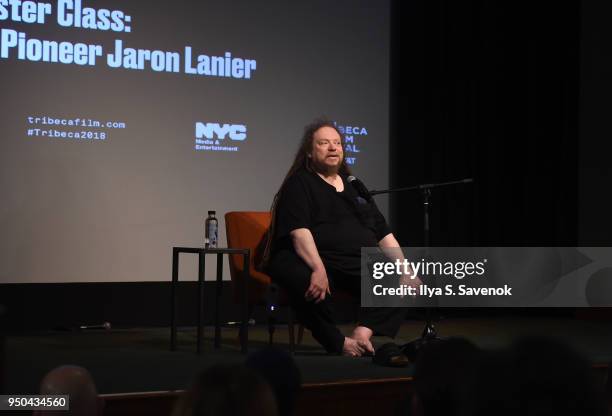 American computer philosophy writer, Jaron Lanier speaks during Tribeca Talks: Jaron Lanier at Tribeca Film Center on April 23, 2018 in New York City.