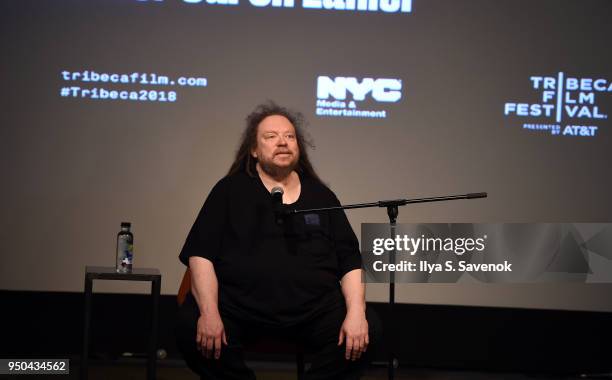 American computer philosophy writer, Jaron Lanier speaks during Tribeca Talks: Jaron Lanier at Tribeca Film Center on April 23, 2018 in New York City.