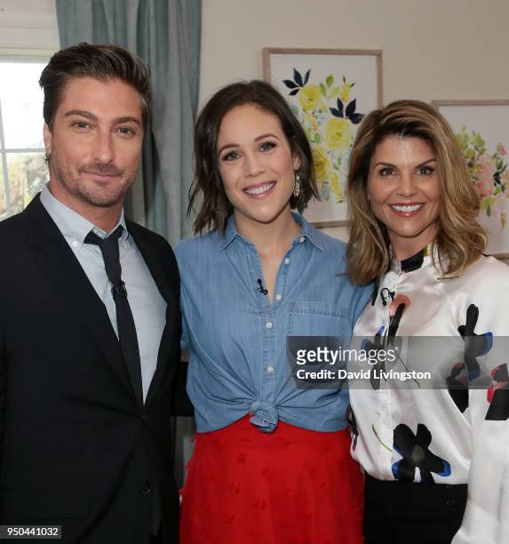 Actors Daniel Lissing, Erin Krakow and Lori Loughlin visit Hallmark's "Home & Family" at Universal Studios Hollywood on April 23, 2018 in Universal...