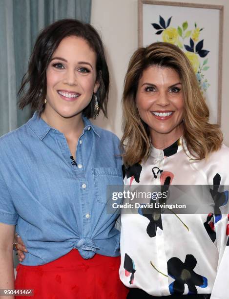 Actresses Erin Krakow and Lori Loughlin visit Hallmark's "Home & Family" at Universal Studios Hollywood on April 23, 2018 in Universal City,...