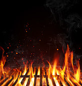 Grill Barbecue Background - Empty Grate With Flames On Black