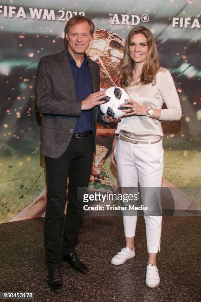 Gerhard Delling and Julia Scharf during the TV programs ARD and ZDF present their team for the 2018 FIFA World Championship in Russia on April 23,...