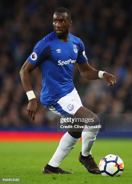 Yannick Bolasie of Everton in action during the Premier League match between Everton and Newcastle United at Goodison Park on April 23, 2018 in...