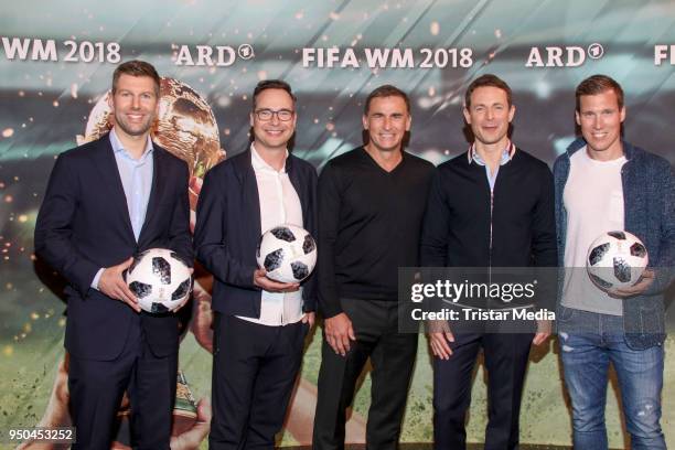 Thomas Hitzlsperger, Matthias Opdenhoevel, Stefan Kuntz, Alexander Bommes and Hannes Wolf during the TV programs ARD and ZDF present their team for...