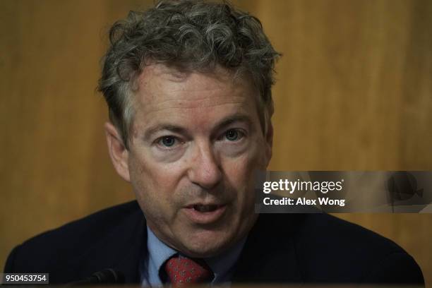 Sen. Rand Paul speaks during a Senate Foreign Relations Committee meeting April 23, 2018 on Capitol Hill in Washington, DC. The committee has...