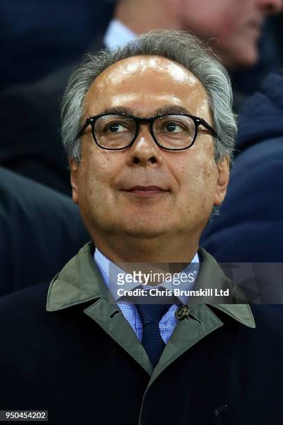 Everton majority shareholder Farhad Moshiri looks on during the Premier League match between Everton and Newcastle United at Goodison Park on April...