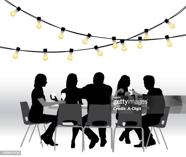 stockillustraties, clipart, cartoons en iconen met achtertuin patio diner - 30 34 jaar