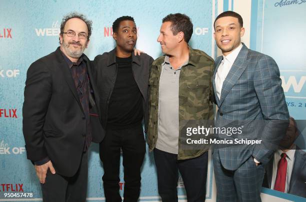 Robert Smigel, Chris Rock, Adam Sandler and Roland Buck III attend the World Premiere of the Netflix film "The Week Of" at AMC Loews Lincoln Square...