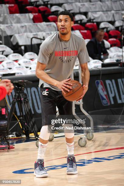 Otto Porter Jr. #22 of the Washington Wizards warms up before the game against the Toronto Raptors in Game Three of Round One of the 2018 NBA...
