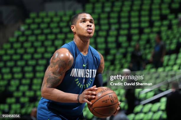 Marcus Georges-Hunt of the Minnesota Timberwolves warms up before the game against the Houston Rockets in Game Four of Round One of the 2018 NBA...