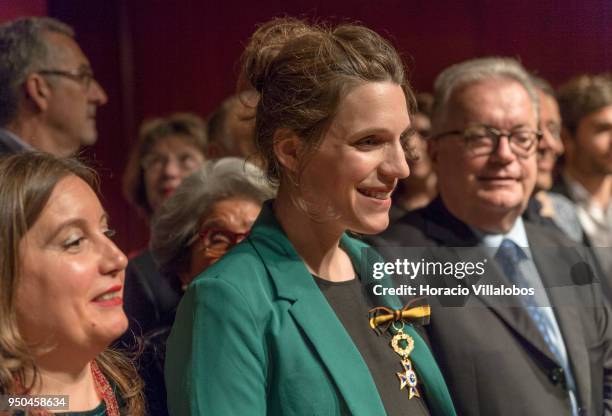 Portuguese singer and composer Luisa Sobral at the end of the ceremony in which she received with her brother Salvador Sobral the award as 2017...