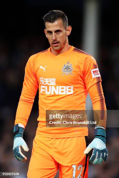 Martin Dubravka of Newcastle United looks on during the Premier League match between Everton and Newcastle United at Goodison Park on April 23, 2018...