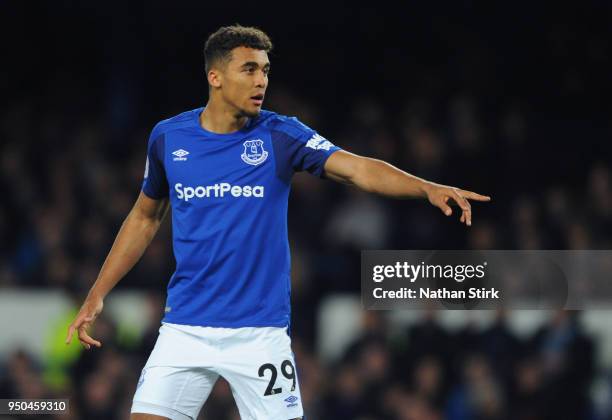 Dominic Calvert-Lewin of Everton looks on during the Premier League match between Everton and Newcastle United at Goodison Park on April 23, 2018 in...