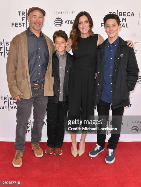 Scott Cohen, Cooper Cohen, Director Laura Brownson and Kade Cohen attend the screening of "The Rachel Divide" during the 2018 Tribeca Film Festival...