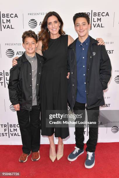 Cooper Cohen, Director Laura Brownson and Kade Cohen attend the screening of "The Rachel Divide" during the 2018 Tribeca Film Festival at SVA Theatre...