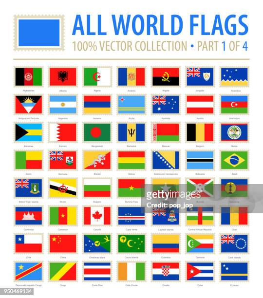 world flags - vector postmark flat icons - part 1 of 4 - 2018 croatia vs argentina stock illustrations