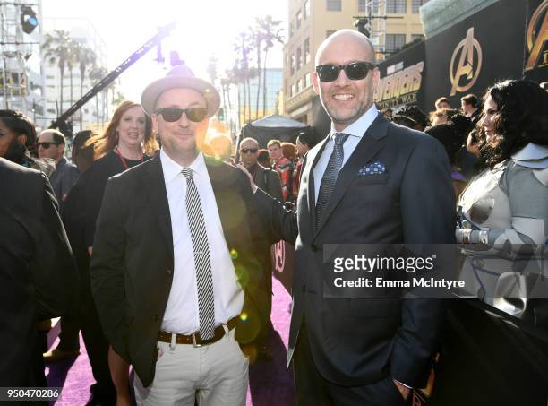 Stephen McFeely and Christopher Markus attend the premiere of Disney and Marvel's 'Avengers: Infinity War' on April 23, 2018 in Los Angeles,...