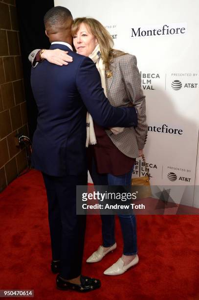 Jamie Fox and Jane Rosenthal attend Storytellers: Jamie Fox during the 2018 Tribeca Film Festival at BMCC Tribeca PAC on April 23, 2018 in New York...