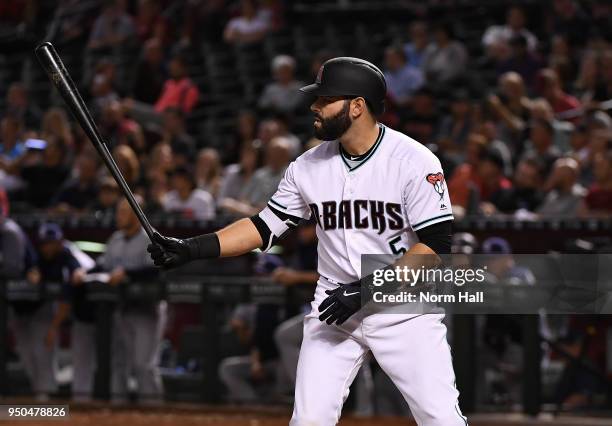 Alex Avila of the Arizona Diamondbacks gets ready in the batters box against the San Diego Padres at Chase Field on April 20, 2018 in Phoenix,...