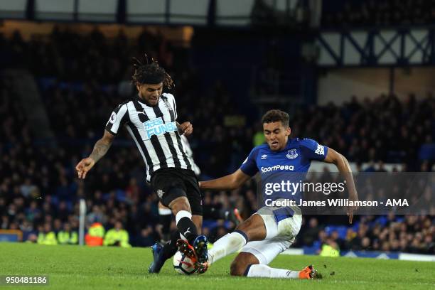 DeAndre Yedlin of Newcastle United and Dominic Calvert-Lewin of Everton during the Premier League match between Everton and Newcastle United at...