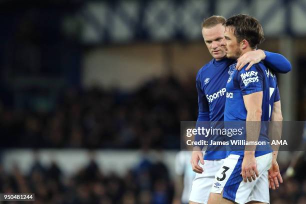 Wayne Rooney of Everton and Leighton Baines of Everton during the Premier League match between Everton and Newcastle United at Goodison Park on April...