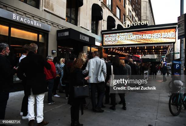 General view of atmosphere outside the screening of 'Horses: Patti Smith and Her Band' during the 2018 Tribeca Film Festival at Beacon Theatre on...