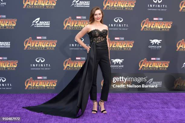Elizabeth Olsen attends the premiere of Disney and Marvel's 'Avengers: Infinity War' on April 23, 2018 in Los Angeles, California.