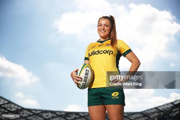 Grace Hamilton of the Wallaroos poses during a Rugby Australia media call at ANZ Stadium on April 24, 2018 in Sydney, Australia.