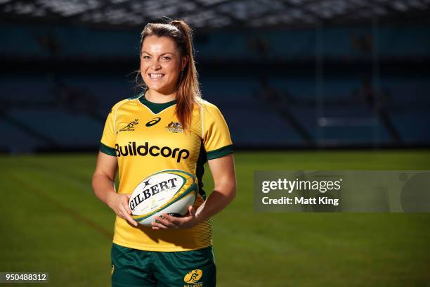 Grace Hamilton of the Wallaroos poses during a Rugby Australia media call at ANZ Stadium on April 24, 2018 in Sydney, Australia.