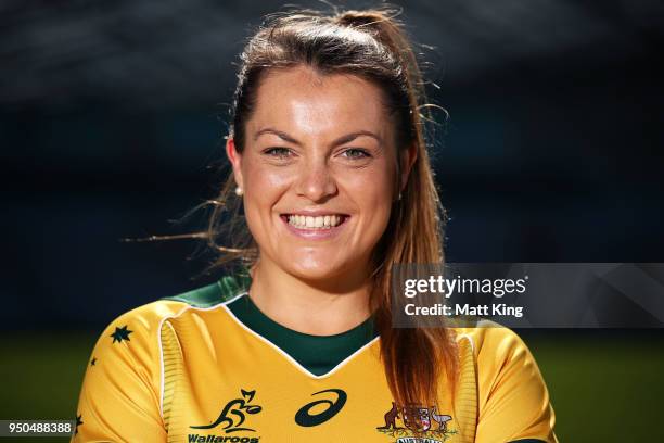 Grace Hamilton of the Wallaroos poses during a Rugby Australia media call at ANZ Stadium on April 24, 2018 in Sydney, Australia.