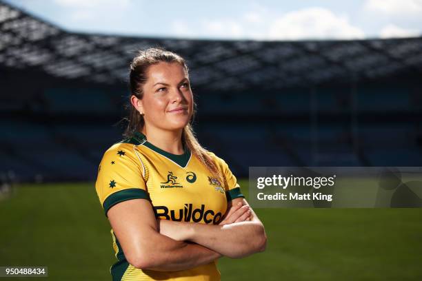 Grace Hamilton of the Wallaroos poses during a Rugby Australia media call at ANZ Stadium on April 24, 2018 in Sydney, Australia.