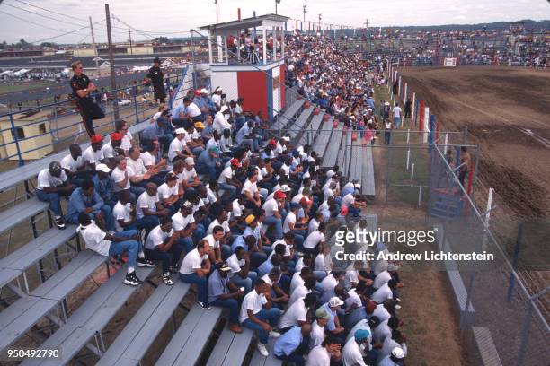 S: Prisoners participate in the Louisiana State Prison's annual rodeo which is open to the public, during the 1990's at Angola, the state prison in...