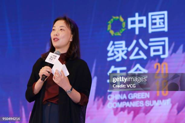 Tong Wenhong, chief people officer of Alibaba Group Holding Ltd., speaks during the China Green Companies Summit at Yujiapu International Convention...