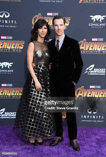 Sophie Hunter and Benedict Cumberbatch attend the premiere of Disney and Marvel's 'Avengers: Infinity War' on April 23, 2018 in Los Angeles,...