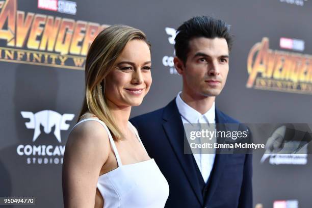 Brie Larson and Alex Greenwald attend the premiere of Disney and Marvel's 'Avengers: Infinity War' on April 23, 2018 in Los Angeles, California.