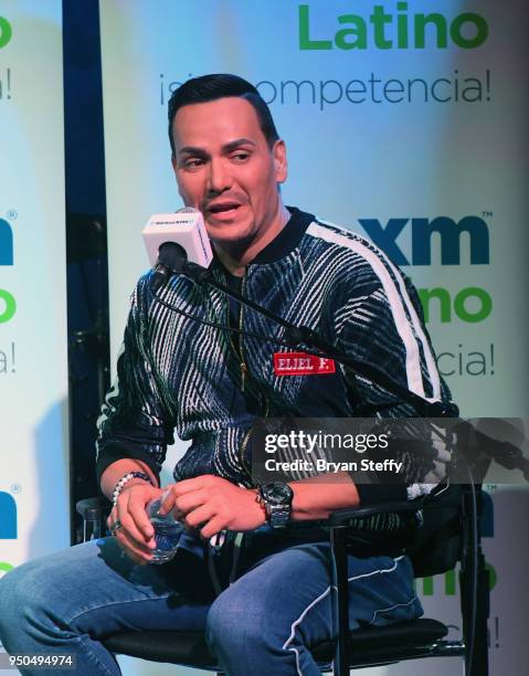 Singer Victor Manuelle speaks during a SiriusXM Town Hall hosted by Leila Cobo at Rhythms & Riffs Lounge at Mandalay Bay Resort and Casino on April...