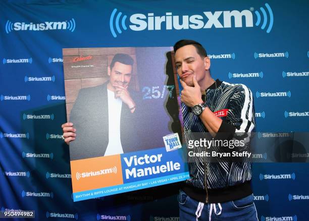 Singer Victor Manuelle attends a SiriusXM Town Hall hosted by Leila Cobo at Rhythms & Riffs Lounge at Mandalay Bay Resort and Casino on April 23,...