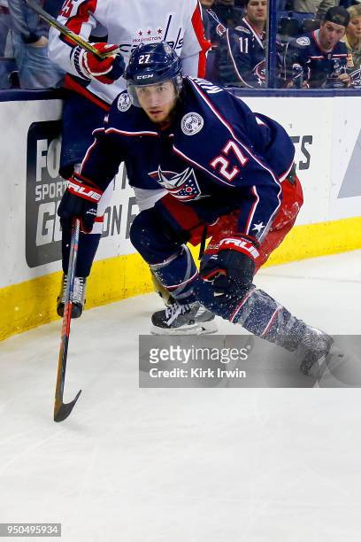 Ryan Murray of the Columbus Blue Jackets skates after the puck in Game Four of the Eastern Conference First Round during the 2018 NHL Stanley Cup...