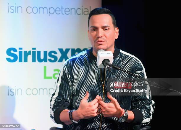 Singer Victor Manuelle speaks during a SiriusXM Town Hall hosted by Leila Cobo at Rhythms & Riffs Lounge at Mandalay Bay Resort and Casino on April...