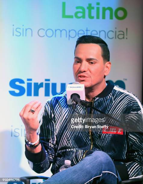 Singer Victor Manuelle speaks during a SiriusXM Town Hall hosted by Leila Cobo at Rhythms & Riffs Lounge at Mandalay Bay Resort and Casino on April...