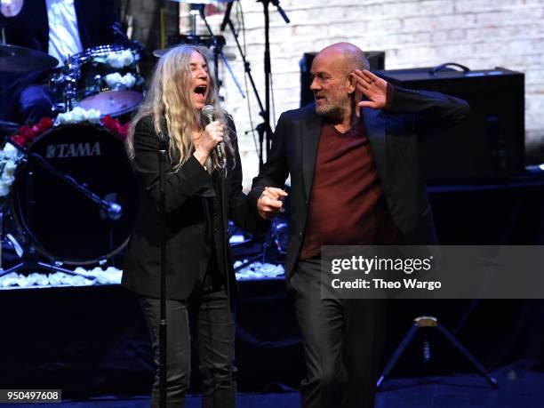 Patti Smith and Michael Stipe perform during "Horses: Patti Smith and Her Band" - 2018 Tribeca Film Festival at Beacon Theatre on April 23, 2018 in...