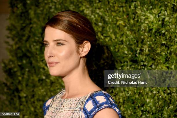 Cobie Smulders wears a multicolored fantasy tweed dress, Look 8, from the Spring-Summer 2018 Act 2 Ready-to-Wear Collection with CHANEL Fine Jewelry:...